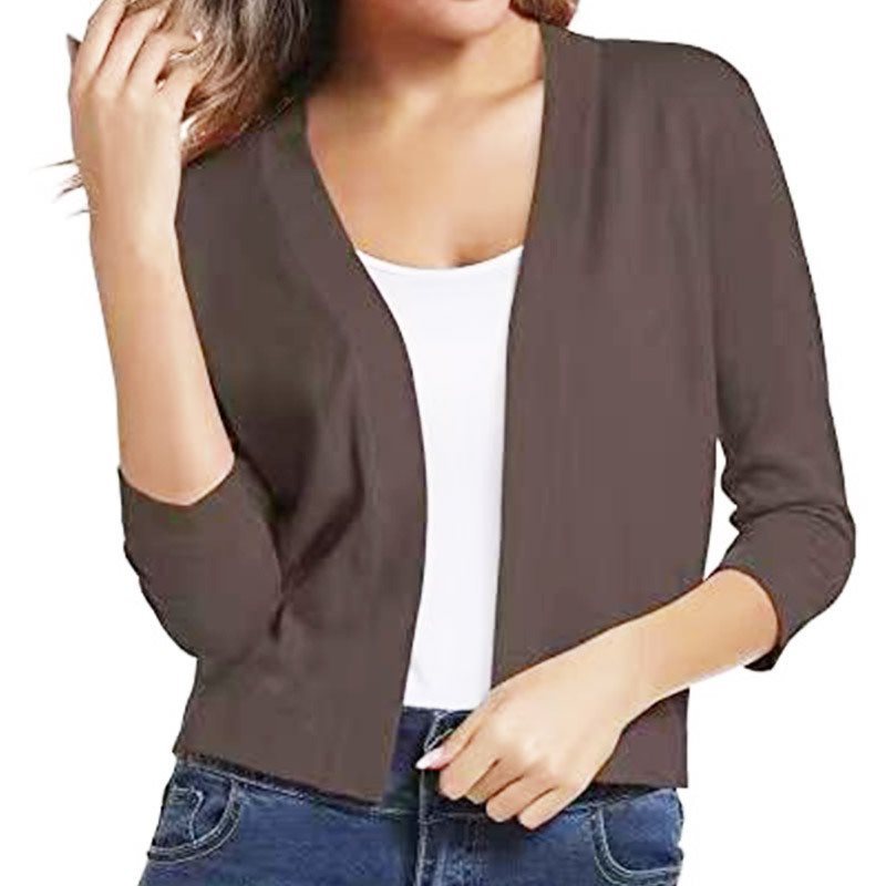 Open Front Cardigan Three Quarter Sleeve Draped Layering