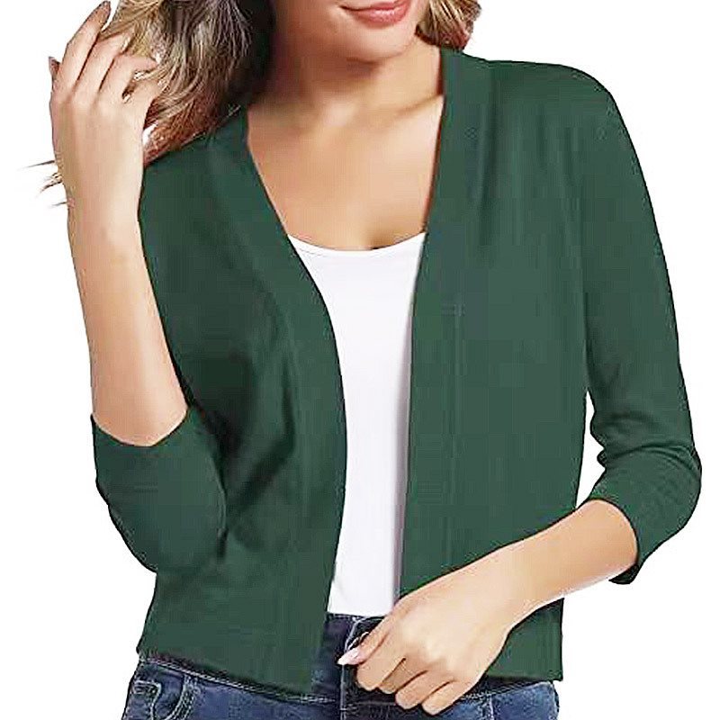 Open Front Cardigan Three Quarter Sleeve Draped Layering