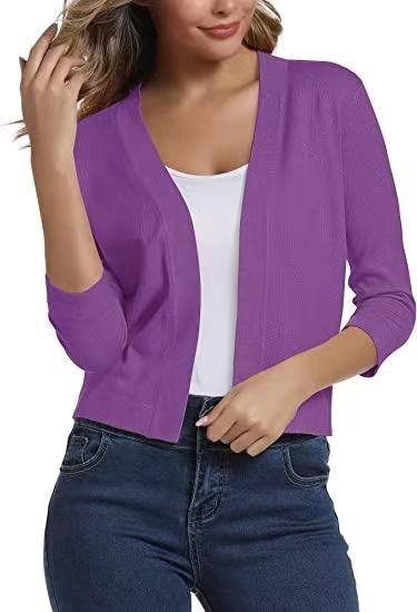 Open Front Cardigan Three Quarter Sleeve Draped Layering