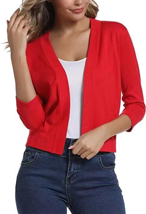 Open Front Cardigan Three Quarter Sleeve Draped Layering