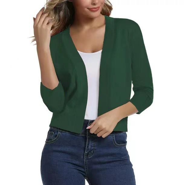 Open Front Cardigan Three Quarter Sleeve Draped Layering