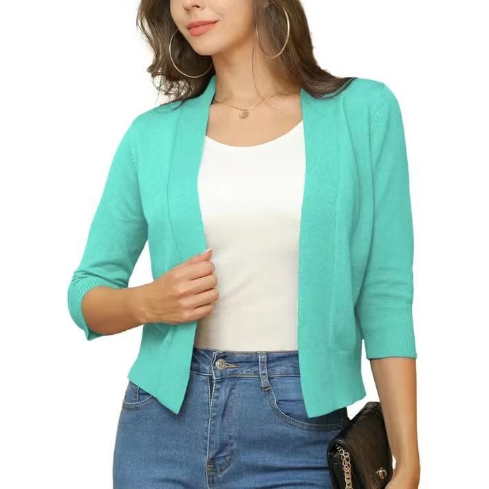 Open Front Cardigan Three Quarter Sleeve Draped Layering