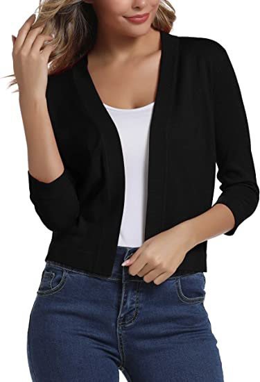 Open Front Cardigan Three Quarter Sleeve Draped Layering