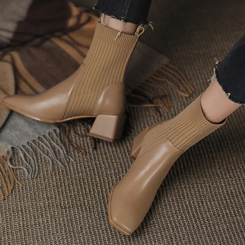 Chelsea Boots Vegan Leather Heel Striped Design Sustainable