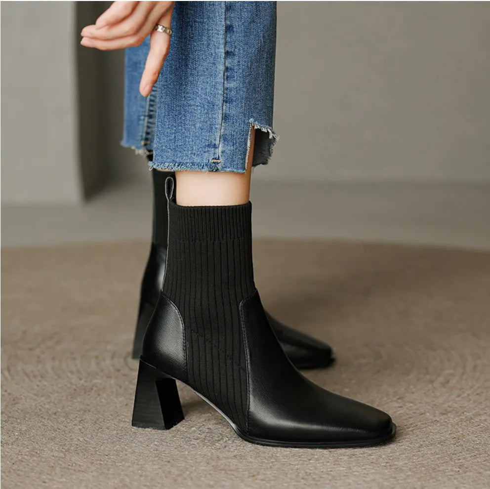 Chelsea Boots Vegan Leather Heel Striped Design Sustainable