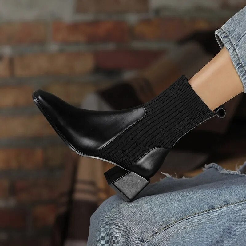 Chelsea Boots Vegan Leather Heel Striped Design Sustainable