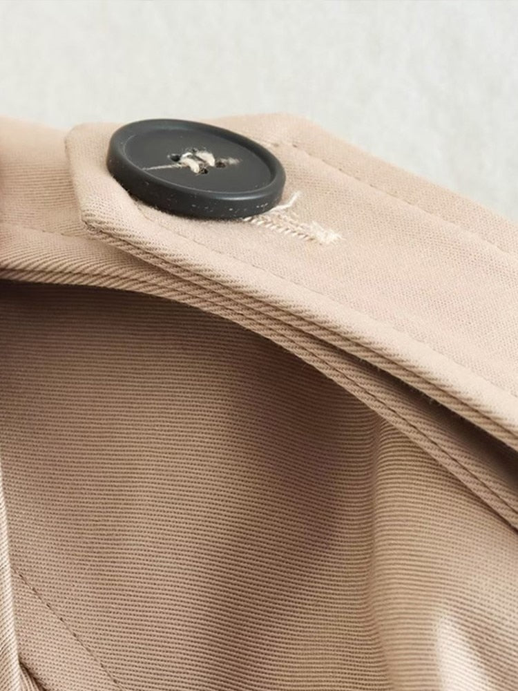 Women's Cropped Trench Coat Beige Double Breasted Buttoned