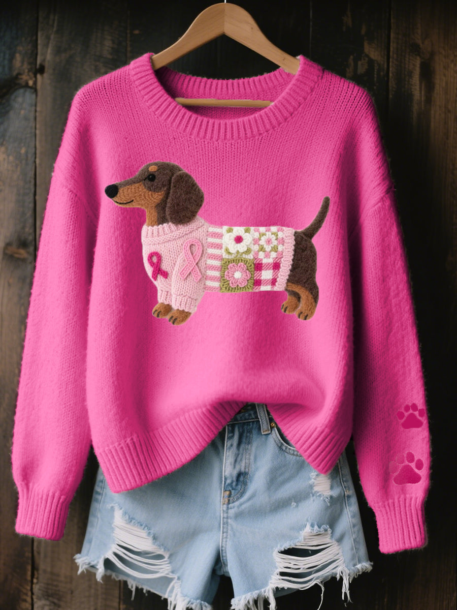 Women's Knit Jumper Novelty Dachshund Soft Textured