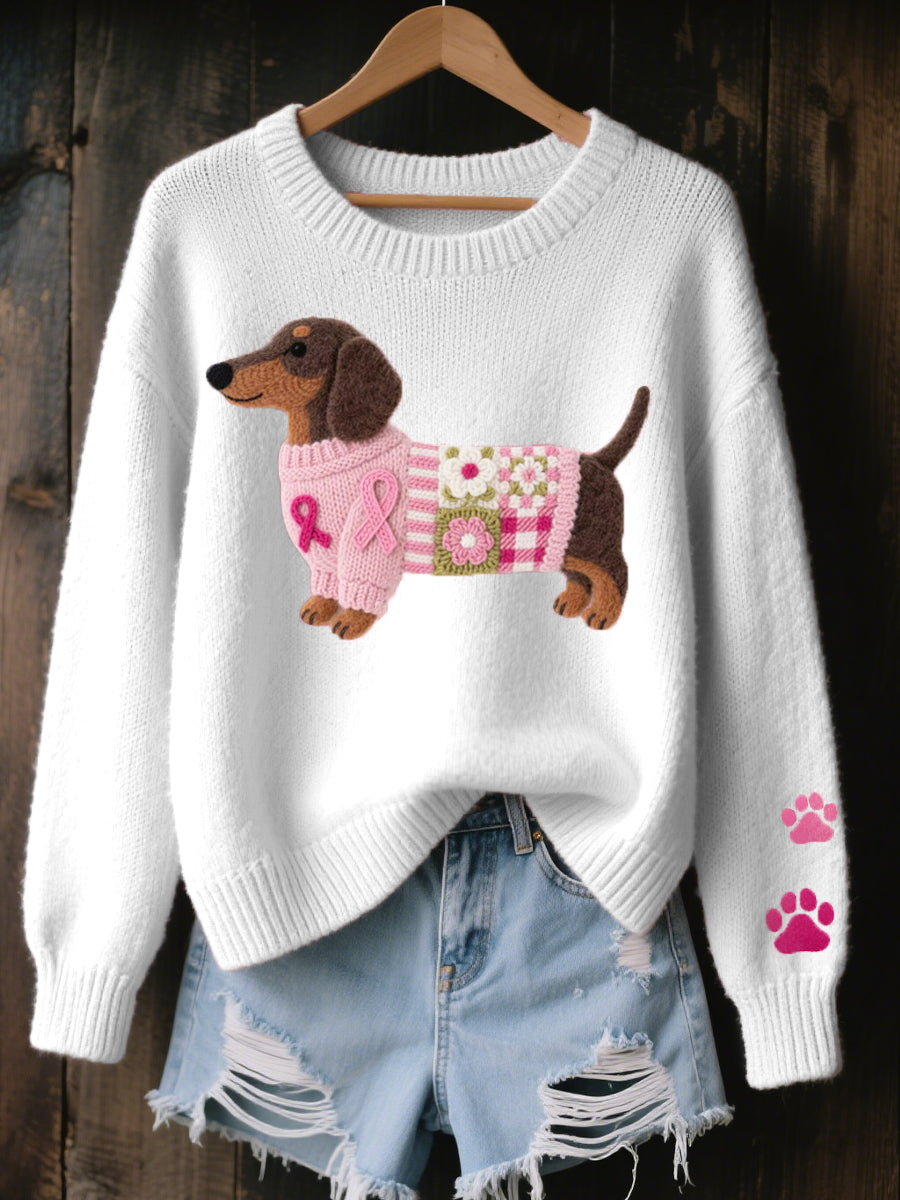 Women's Knit Jumper Novelty Dachshund Soft Textured