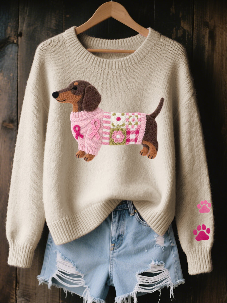 Women's Knit Jumper Novelty Dachshund Soft Textured