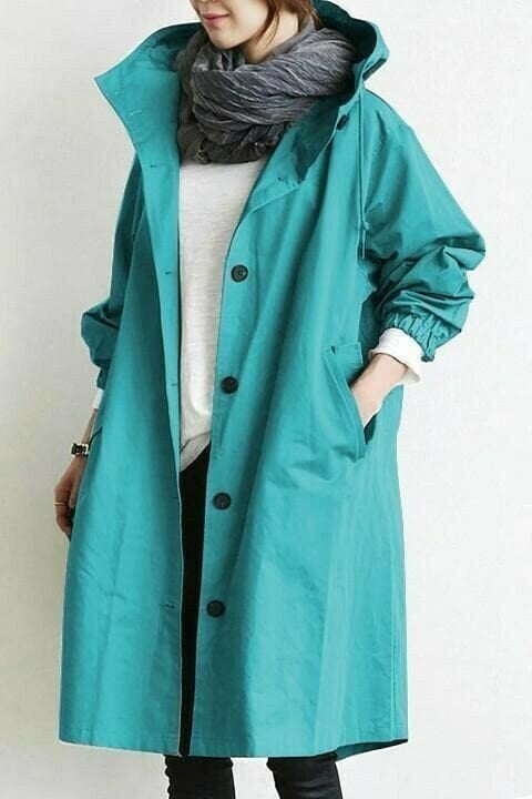 Women's Windbreaker Hooded Buttoned Water Repellent Jacket