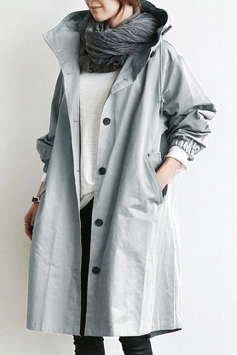Women's Windbreaker Hooded Buttoned Water Repellent Jacket