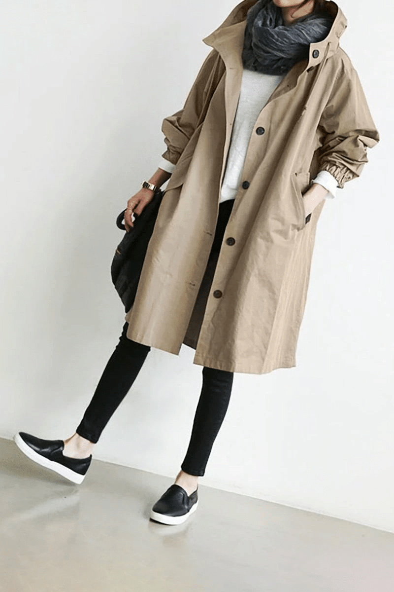 Women's Windbreaker Hooded Buttoned Water Repellent Jacket
