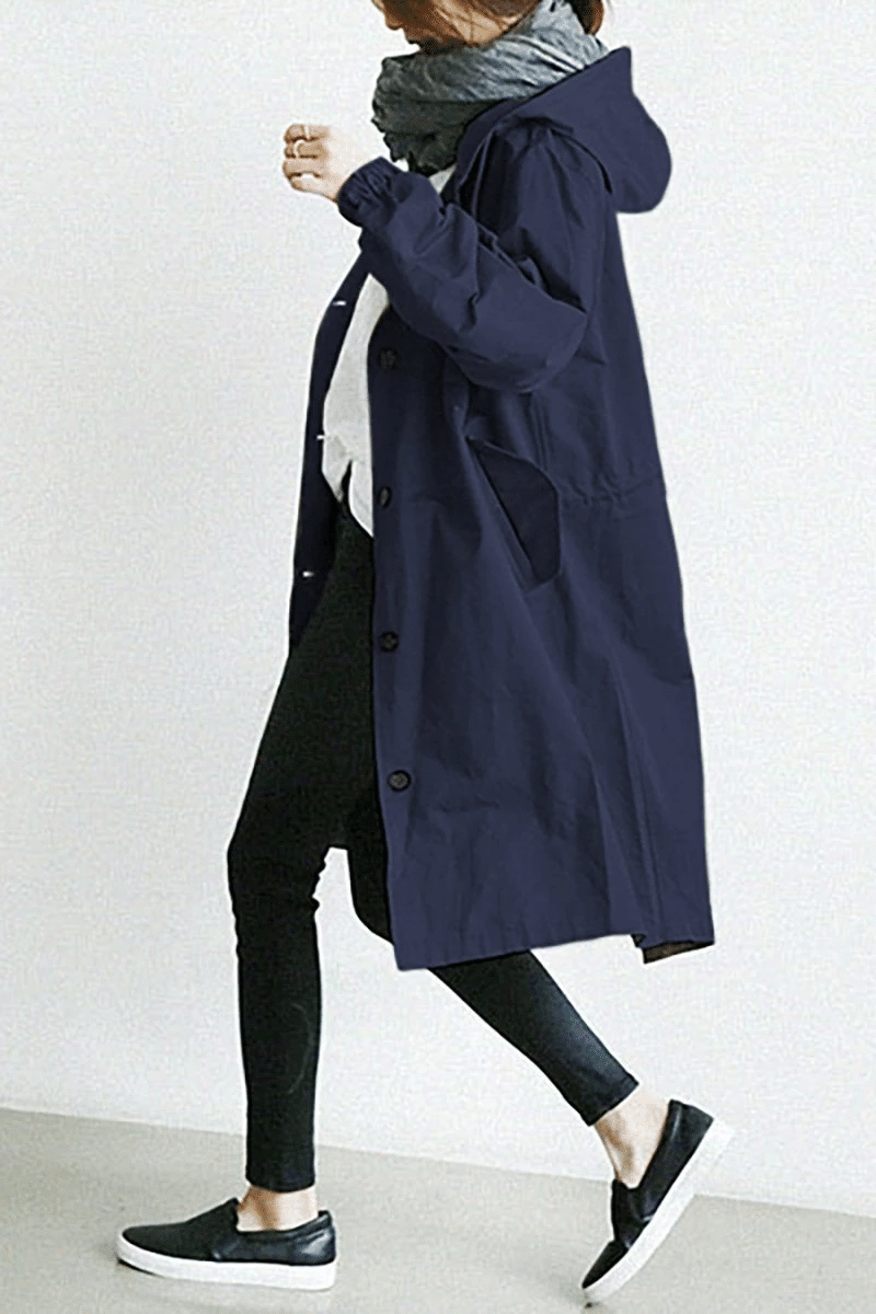 Women's Windbreaker Hooded Buttoned Water Repellent Jacket