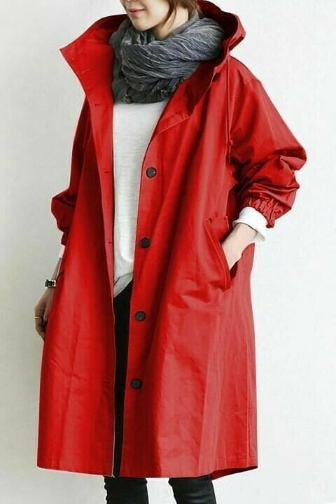Women's Windbreaker Hooded Buttoned Water Repellent Jacket