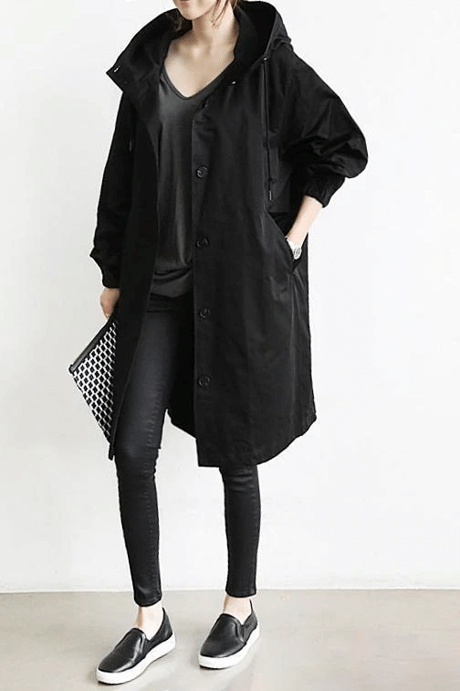 Women's Windbreaker Hooded Buttoned Water Repellent Jacket