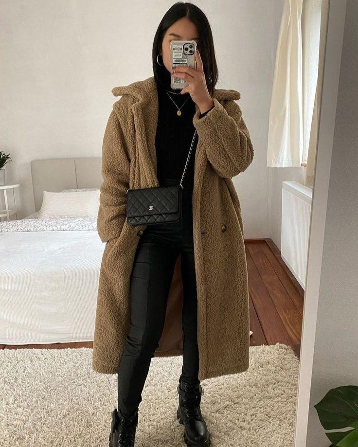 Long Teddy Coat Soft Plush Warm Look Comfortable Winter