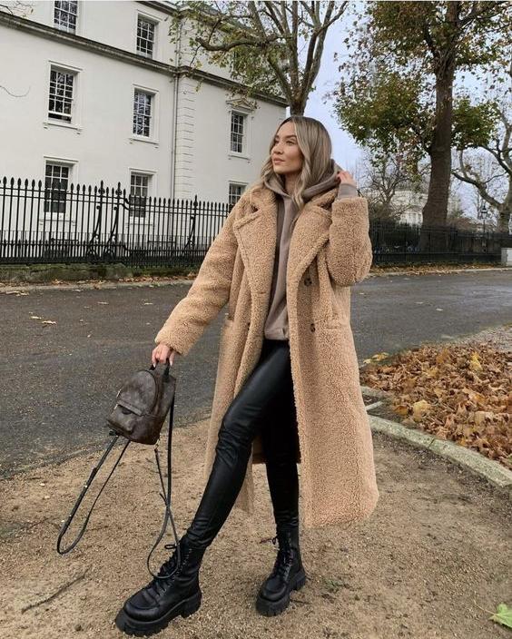 Long Teddy Coat Soft Plush Warm Look Comfortable Winter