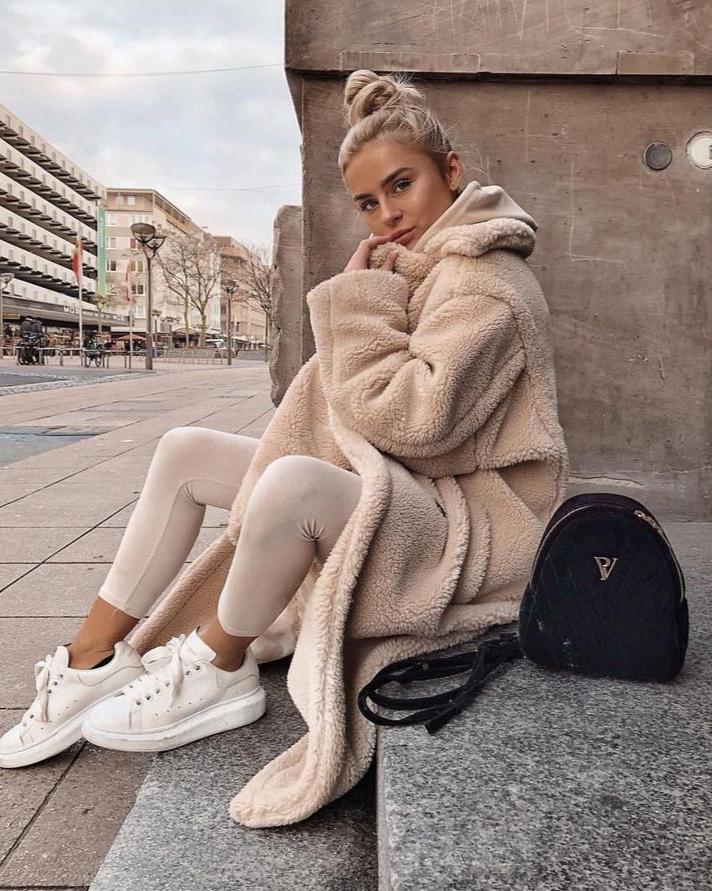 Long Teddy Coat Soft Plush Warm Look Comfortable Winter