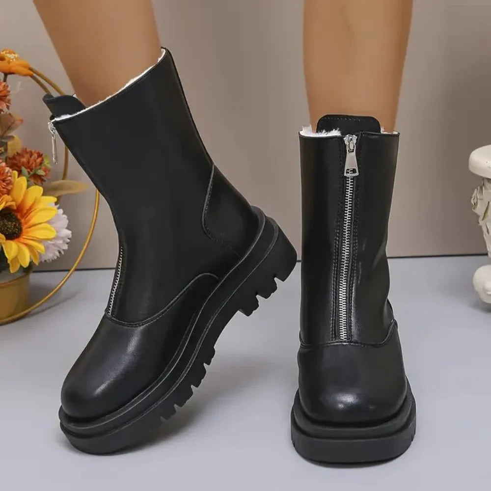 Winter Boots Side Zip Warm Lined Black Ankle Comfort