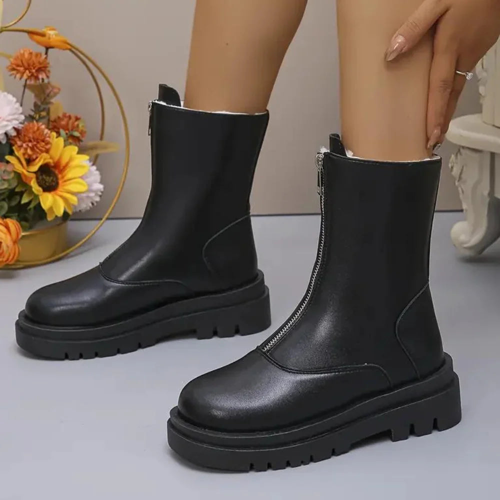 Winter Boots Side Zip Warm Lined Black Ankle Comfort