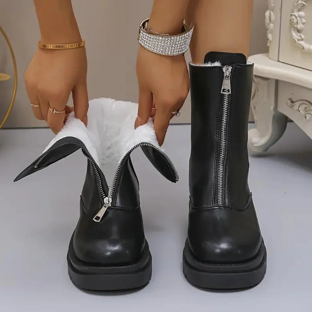 Winter Boots Side Zip Warm Lined Black Ankle Comfort