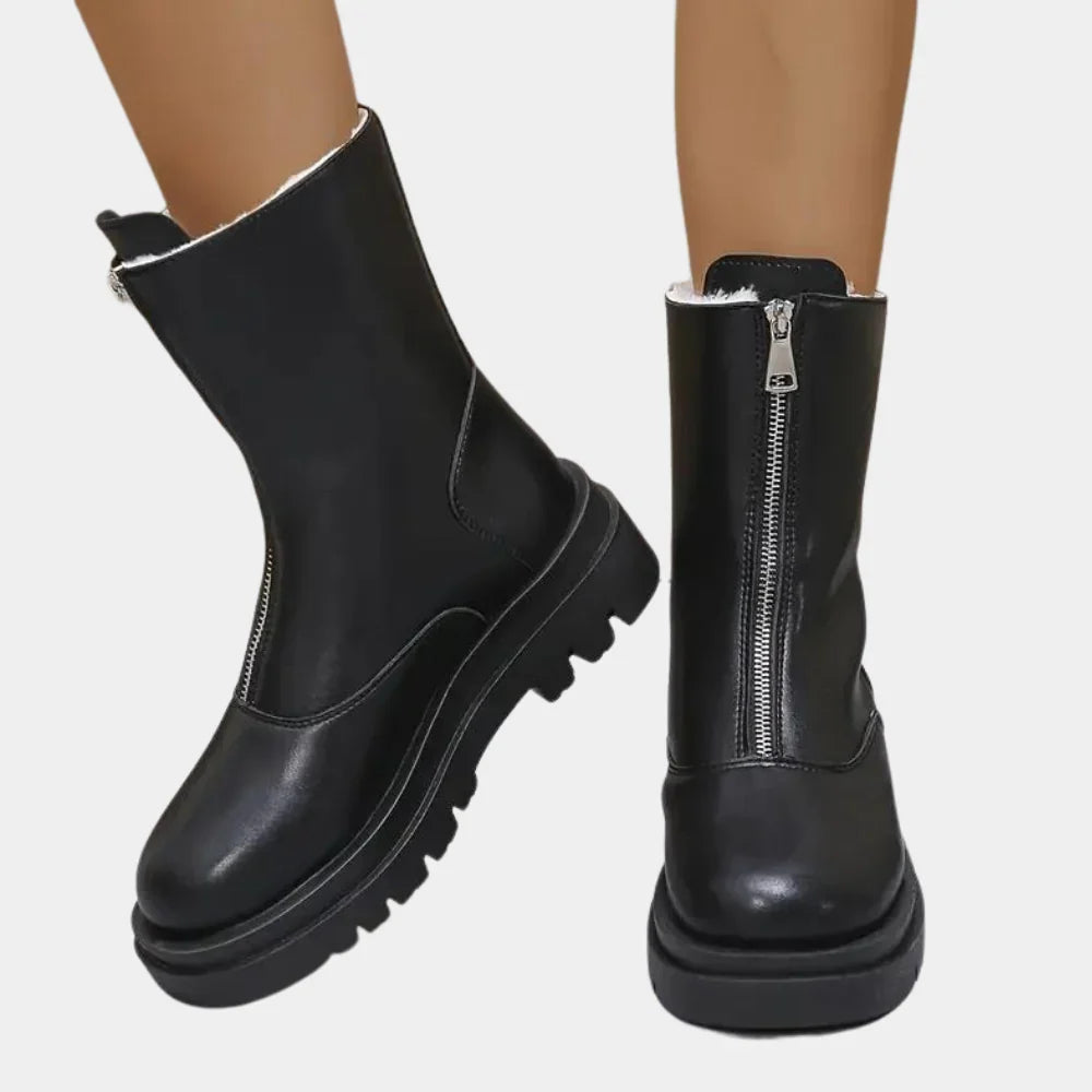 Winter Boots Side Zip Warm Lined Black Ankle Comfort