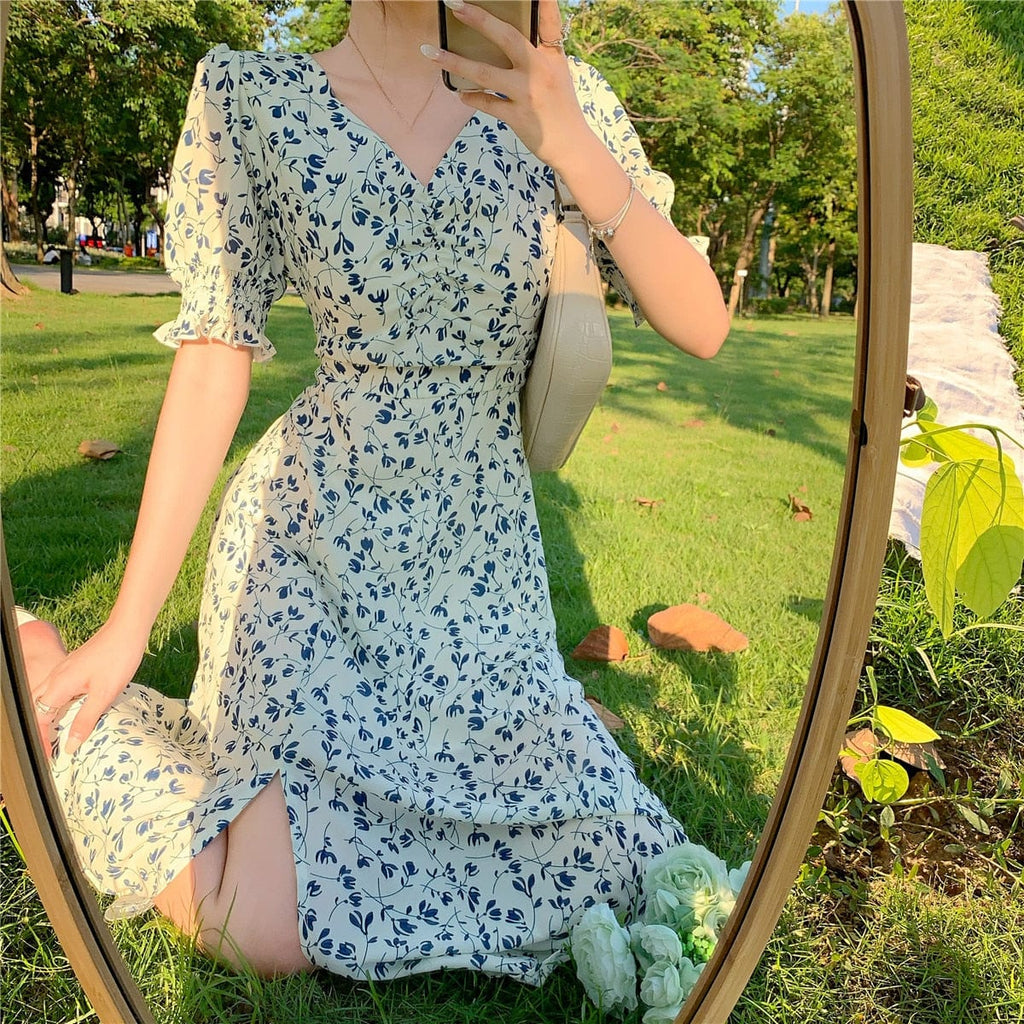 Boho Floral Midi Dress Casual