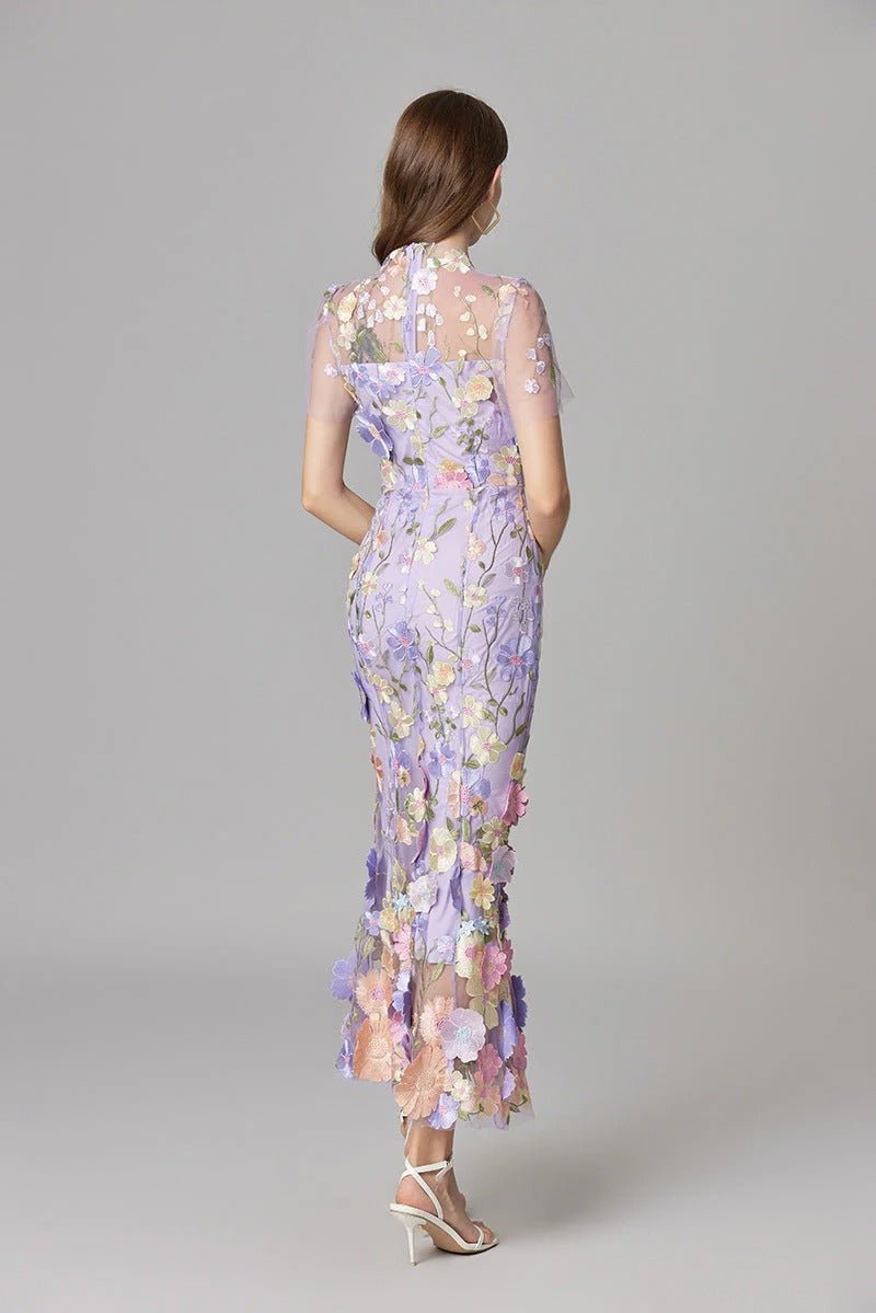 3D Floral Applique Sleeveless Maxi Dress
