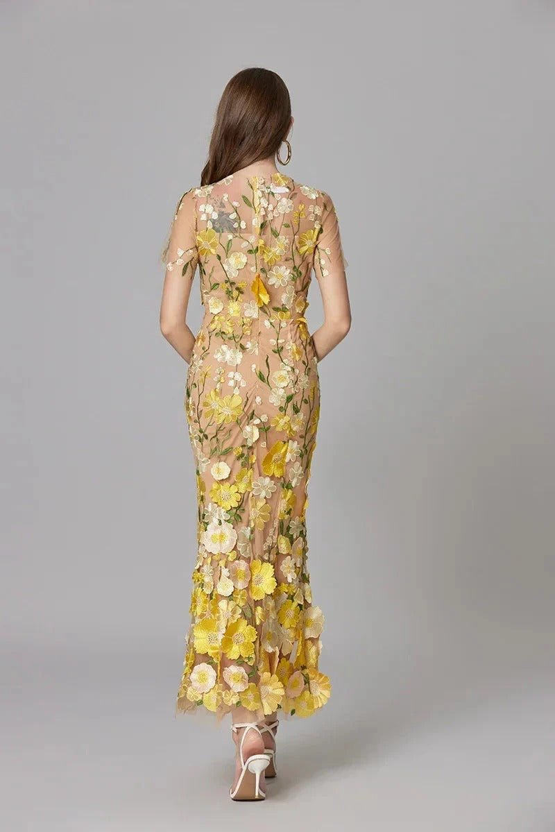3D Floral Applique Sleeveless Maxi Dress