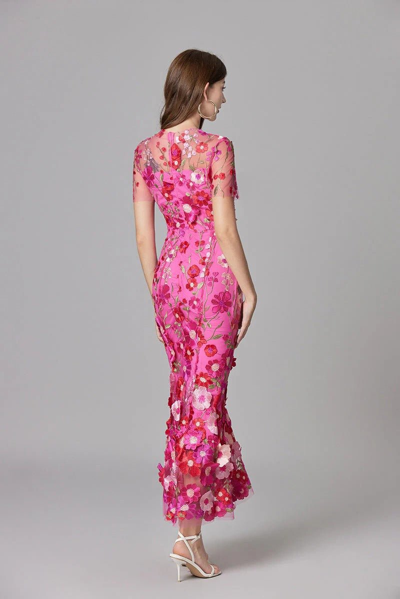 3D Floral Applique Sleeveless Maxi Dress