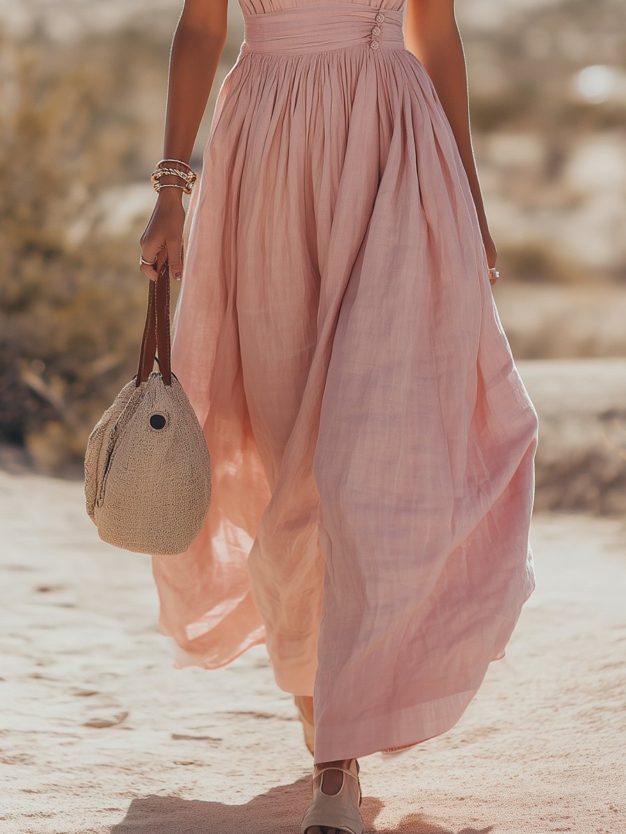 Boho Cotton-Linen Halter Maxi Dress