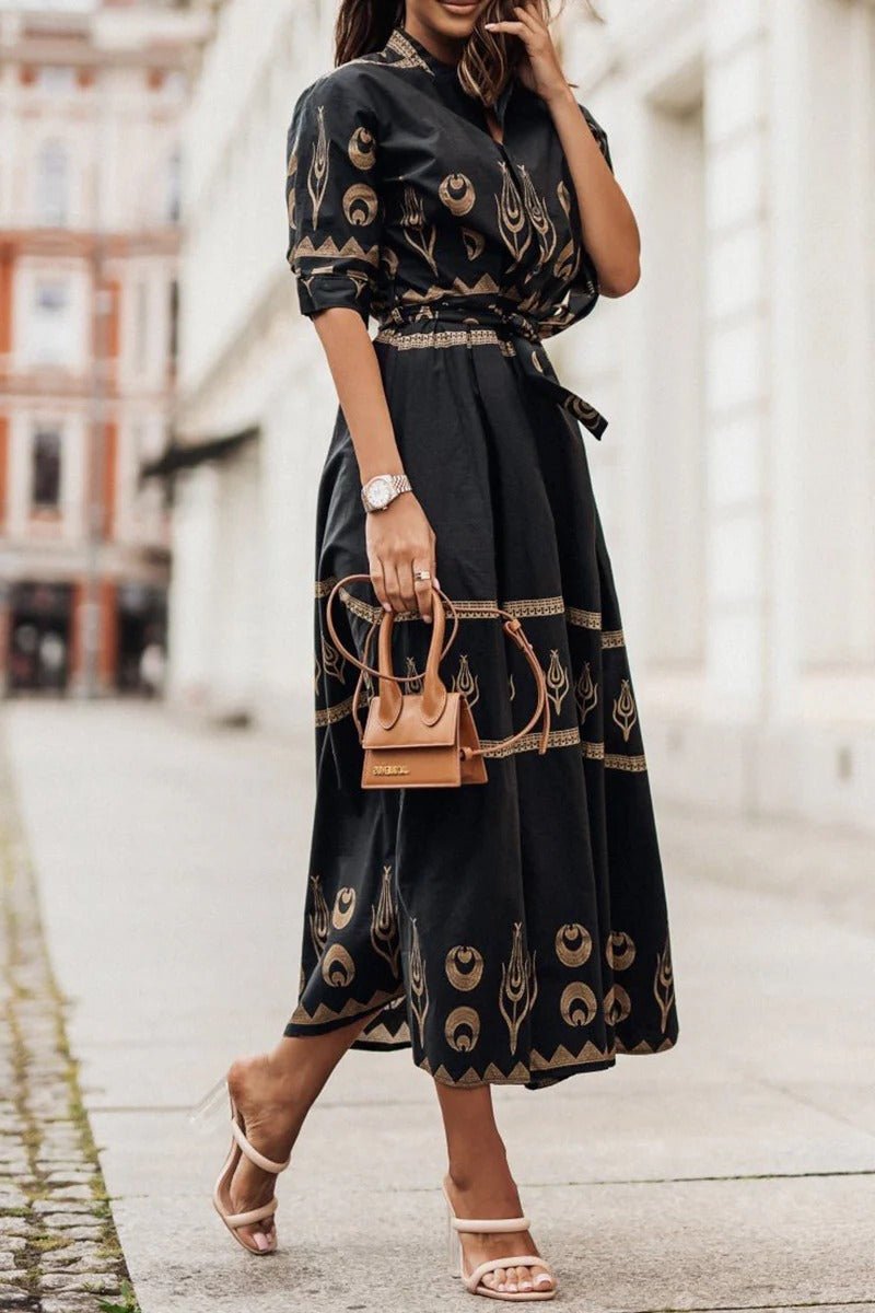 Boho Print Self-Tie Midi Dress