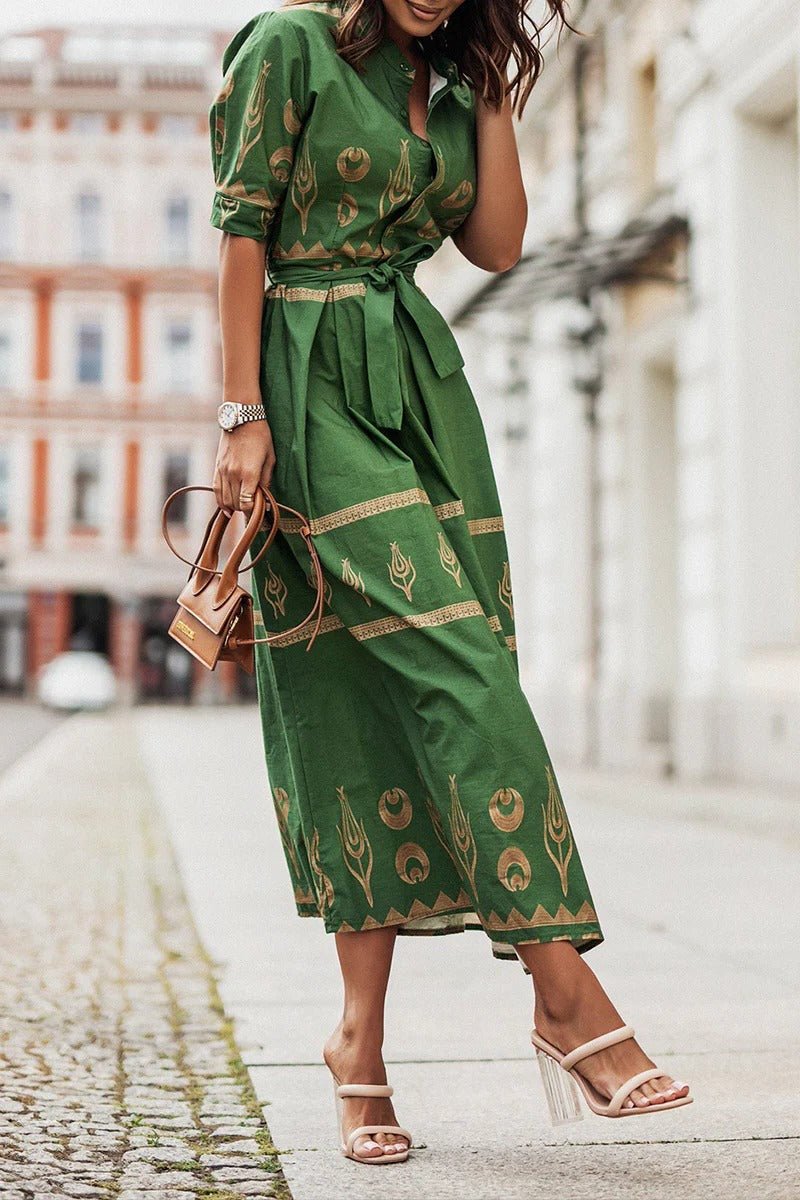 Boho Print Self-Tie Midi Dress
