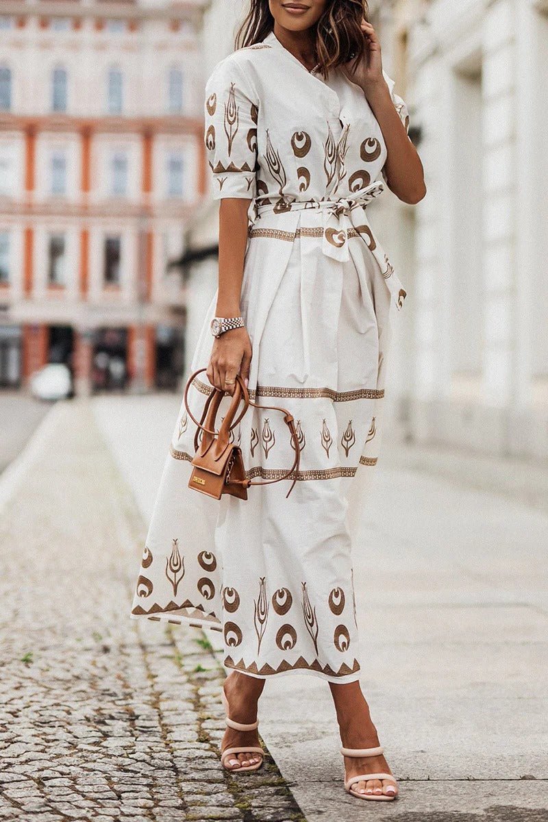 Boho Print Self-Tie Midi Dress