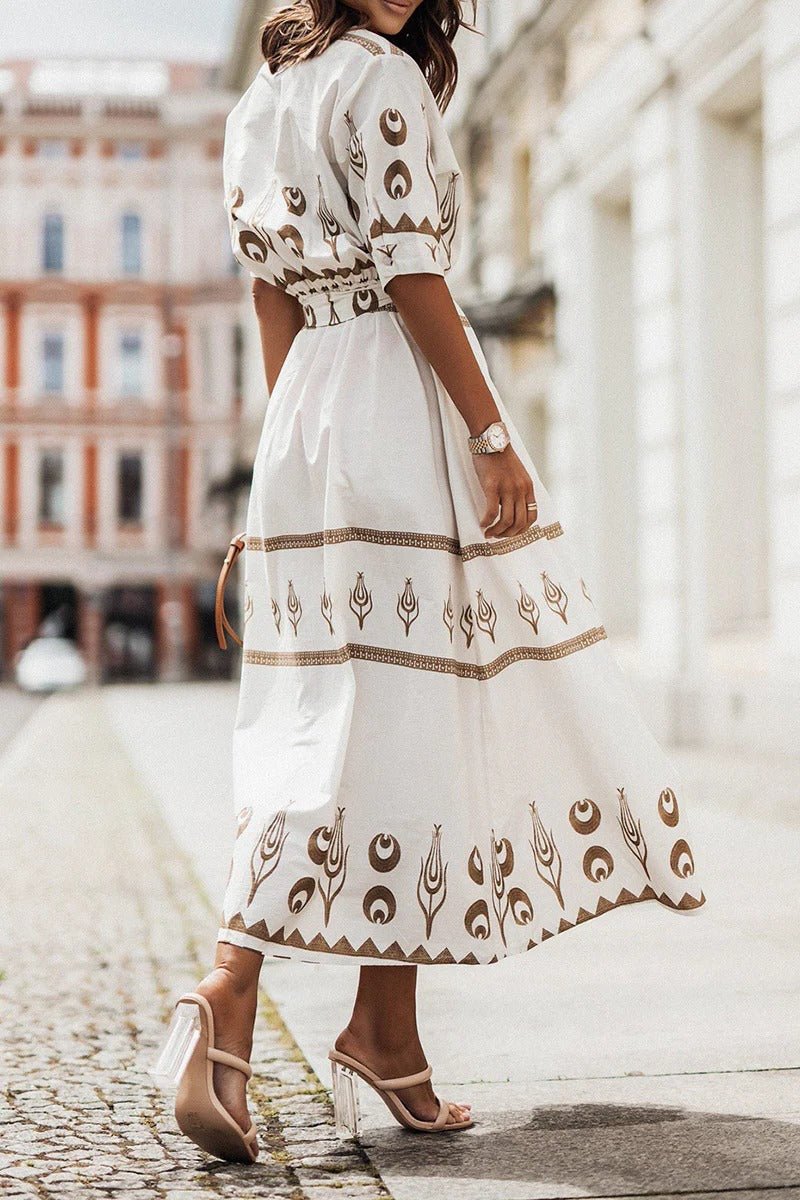 Boho Print Self-Tie Midi Dress