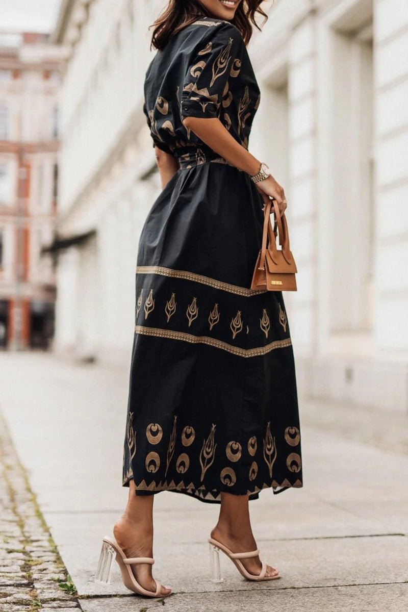 Boho Print Self-Tie Midi Dress