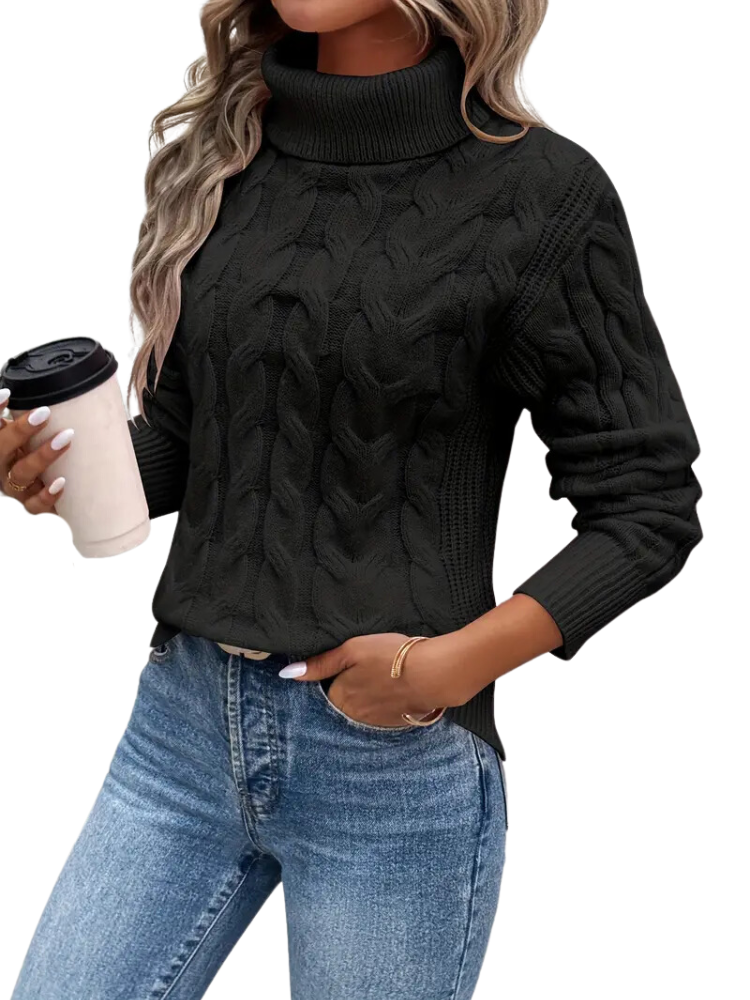 The Ribbed Cable Roll Neck Jumper