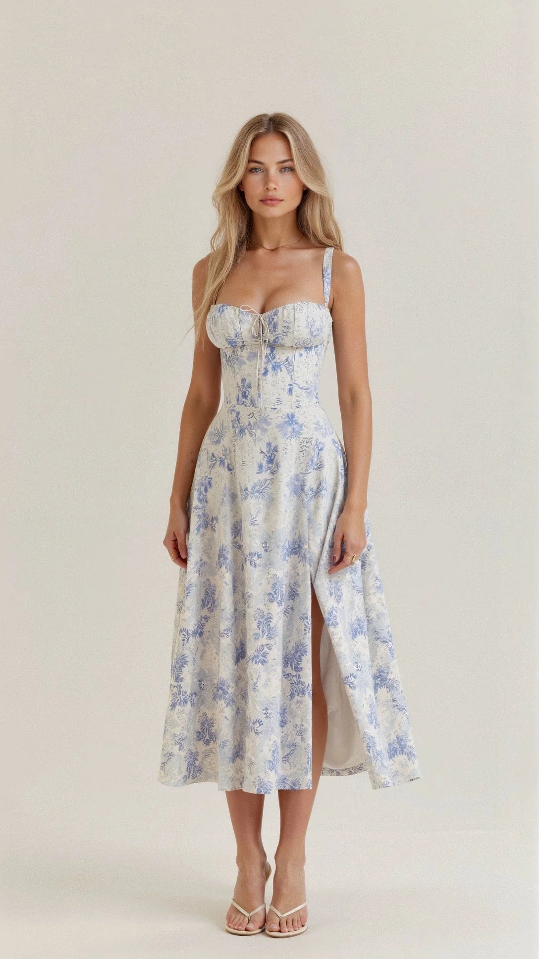 Elegant Corset Bodice Midi A-Line Dress