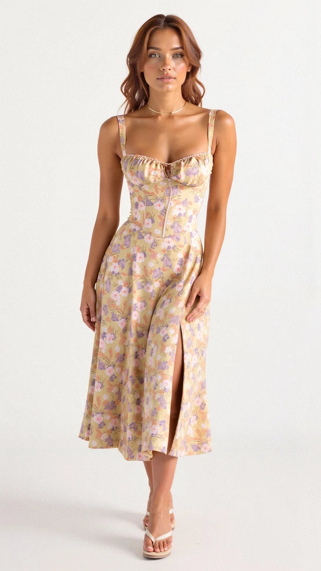 Elegant Corset Bodice Midi A-Line Dress