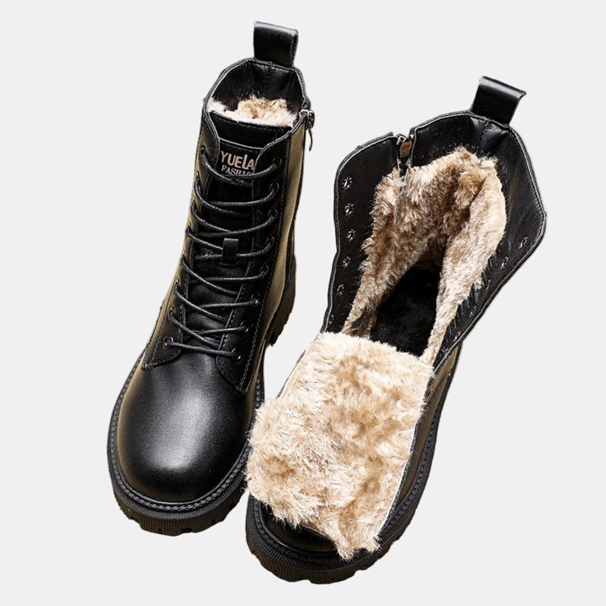 Dames Veterboots met Bontvoering - Enkellaars Kunstleer Winter