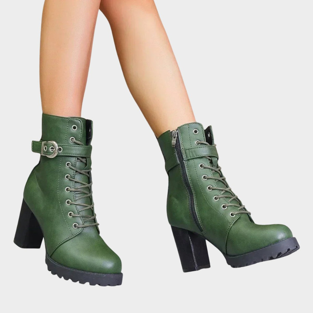Ankle Boots Block Heel Lace Up Buckle Strap Sturdy Look