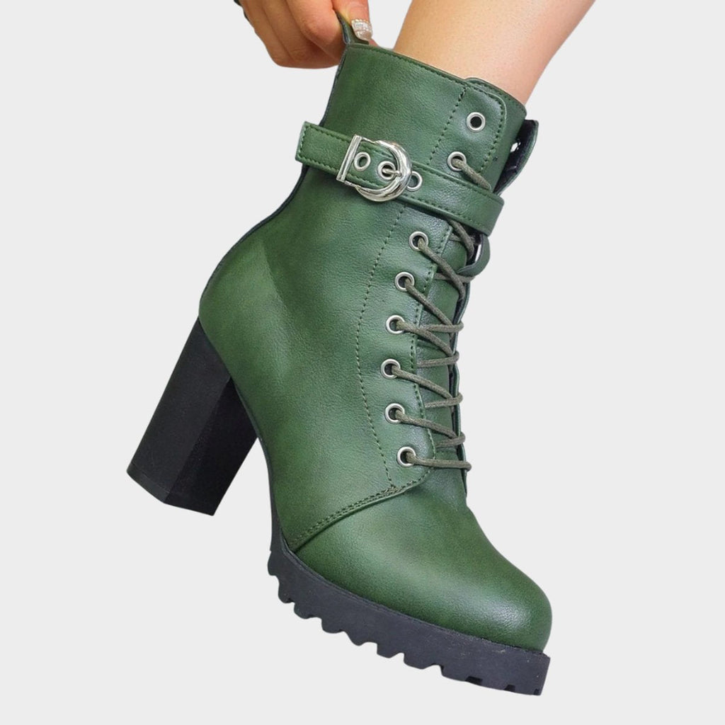 Ankle Boots Block Heel Lace Up Buckle Strap Sturdy Look