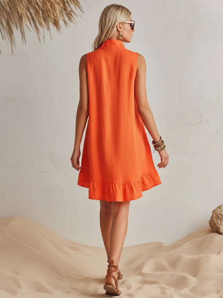 Linen Half-Zip Ruffle Mini Dress