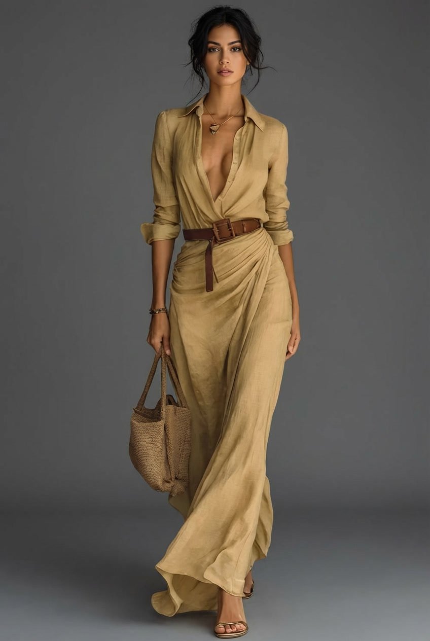 Long-Sleeve Wrap Maxi Dress