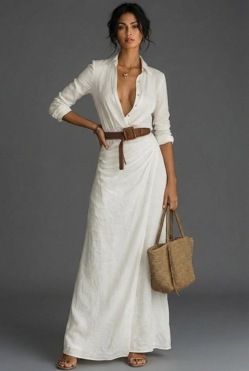 Long-Sleeve Wrap Maxi Dress