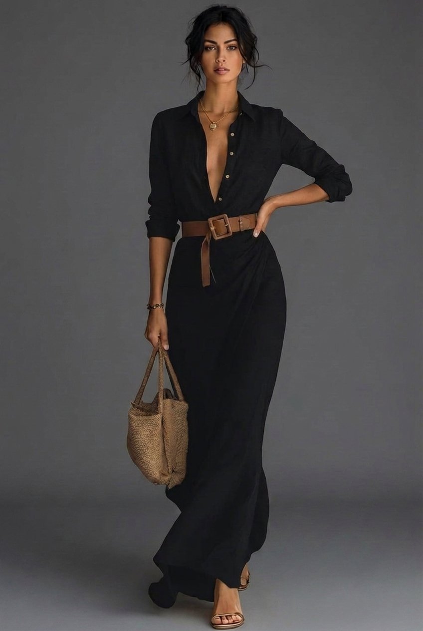 Long-Sleeve Wrap Maxi Dress