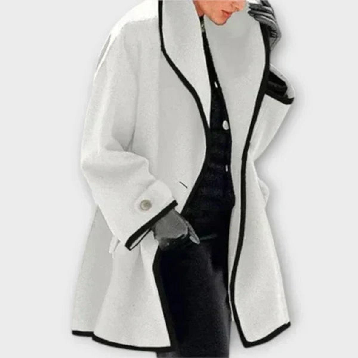 Women’s oversized wool-blend coat with contrast trim by Bennett and Lowe, featuring a stylish and warm design.