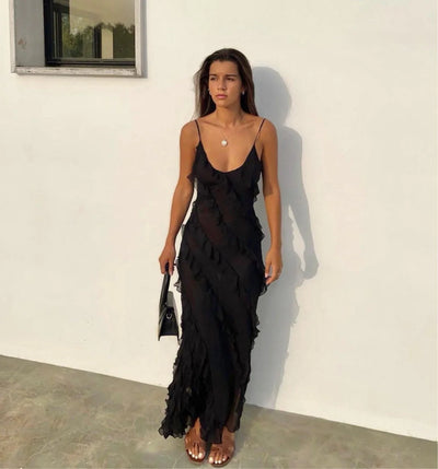 Elegant Ruffle Layered Maxi Dress
