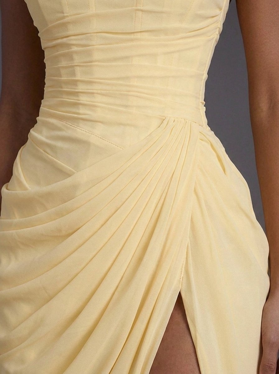 Strapless Corset Ruched Split Maxi Dress